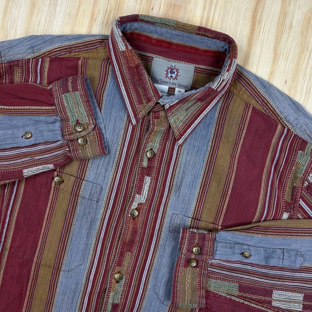 Vtg Territory Ahead Shirt Mens LS Shirt Southwest Native Woven‎ Mens XL
